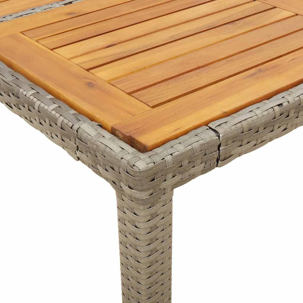 Stół ogrodowy z blatem z drewna akacjowego, szary, 90 x 90 x 75 cm, polirattanowy stół do jadalni, taras, stabilna rama stalowa malowana proszkowo, łatwy w pielęgnacji blat stołu