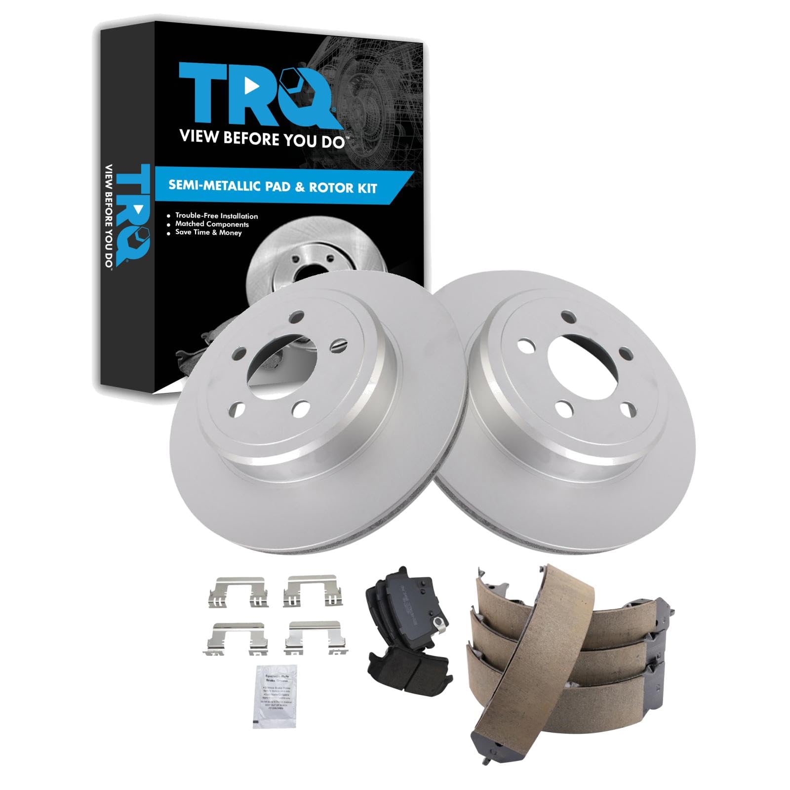 TRQ Rear Brake Pad and Rotor Set Semi Metallic G Coated Vented Rotors Compatible with 2005-2021 Chrysler 300 2005-2008 Dodge Magnum 2006-2021 Dodge Charger 2009-2021 Challenger