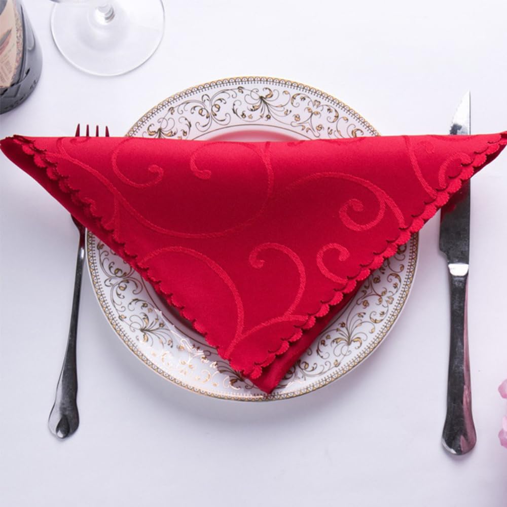 Serviettes en tissu jacquard damassé rouge x12 pour vos tables de fête