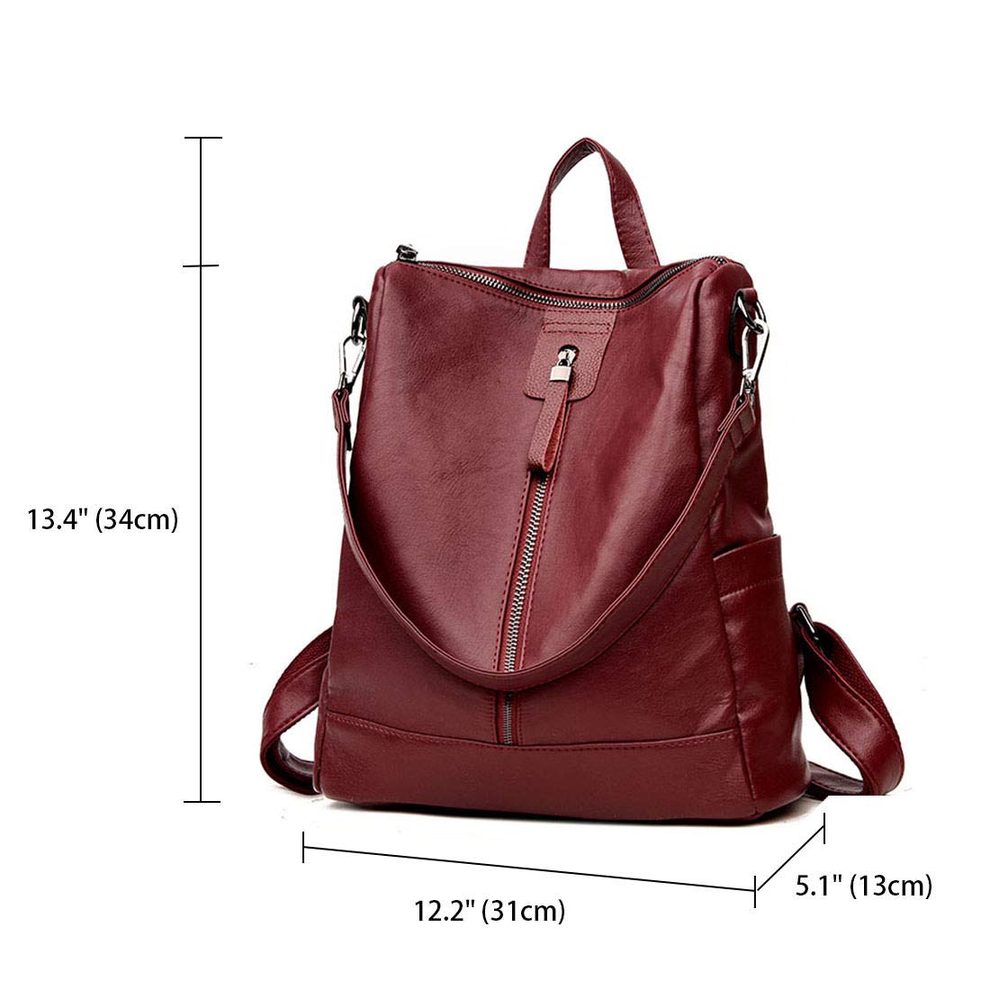 AINUOEY Donna Borse a Zaino Borsa a Zainetto Elegante Tracolla Zaini Firmate Marca Zainetti Antifurto PU pelle 76613 1 pz Vino Rosso