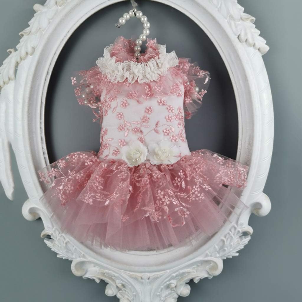 Dog Cats Wedding Dress Tutu Princess Pet Puppy Dresses Embroidery Bow Clothes (Color : Pink Size : XX-Large) (Pink Medium)