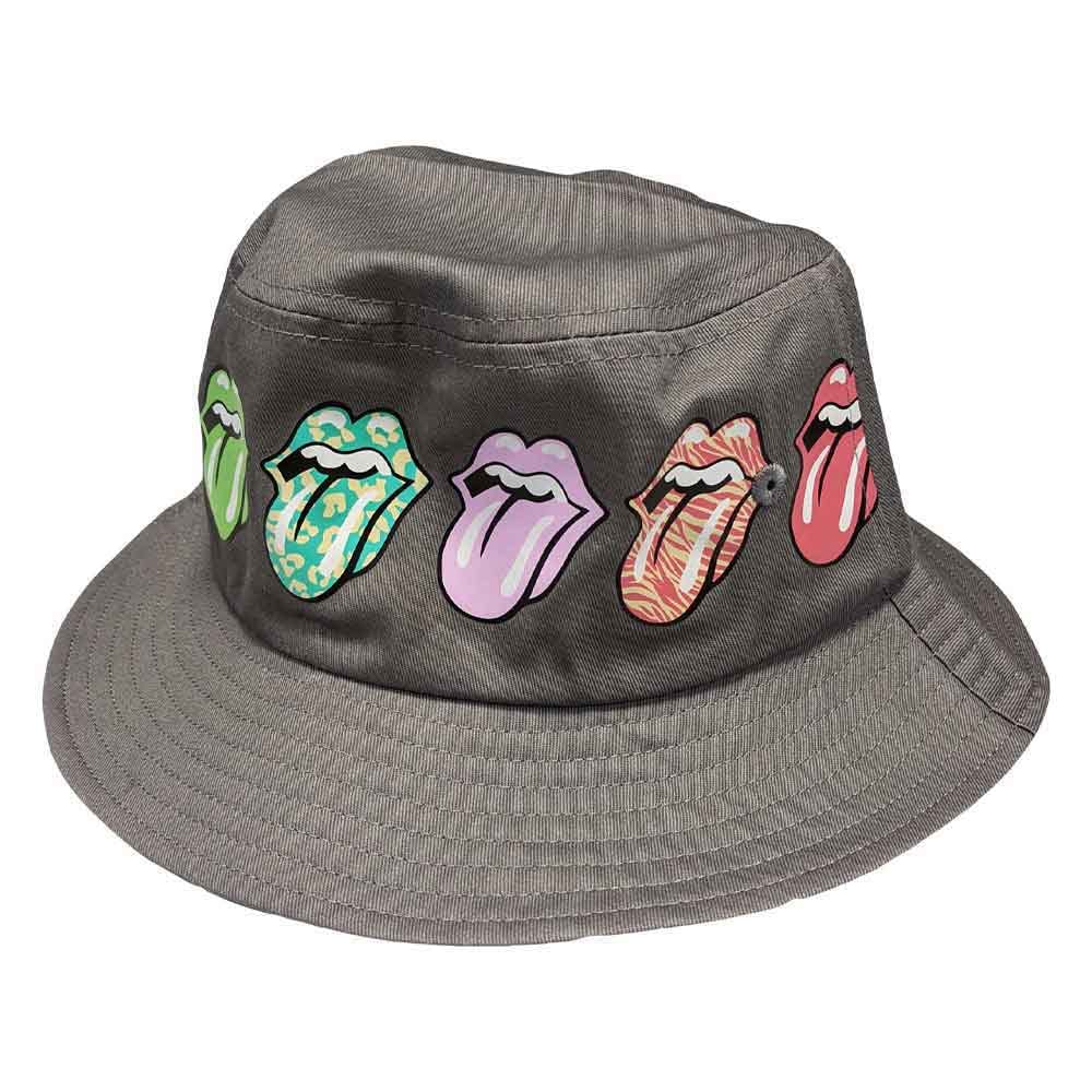 The Rolling Stones Bucket Hat Multi Tongue Pattern Official Unisex Grey Size Small/Medium
