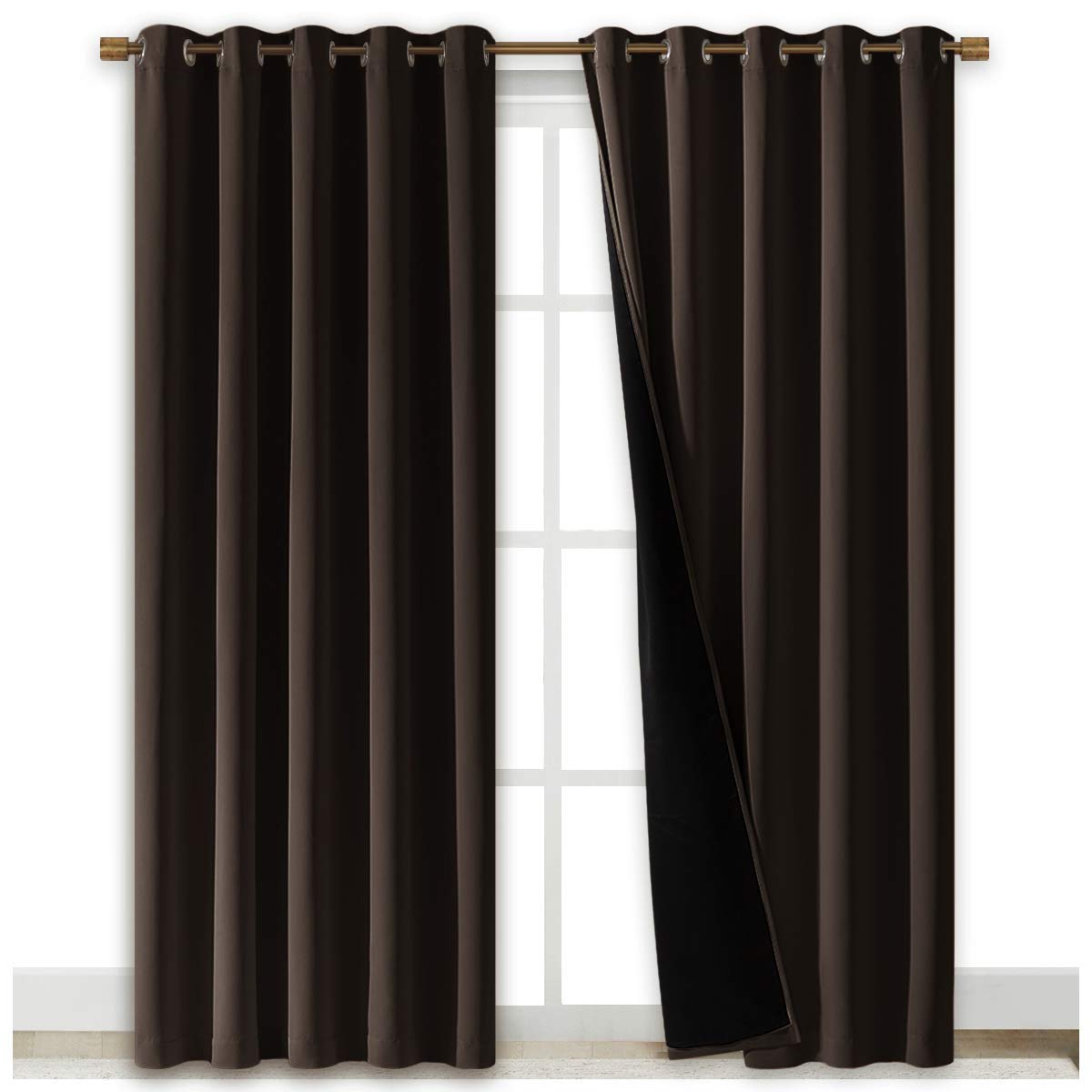 NICETOWN High-End Thermal Curtains, Full Blackout Curtains 84 inches Long for Dining Room, Soundproof Window Treatment Drapes for Hall Room, Brown, 70 inches Wide Per Panel, Set of 2 Panels
