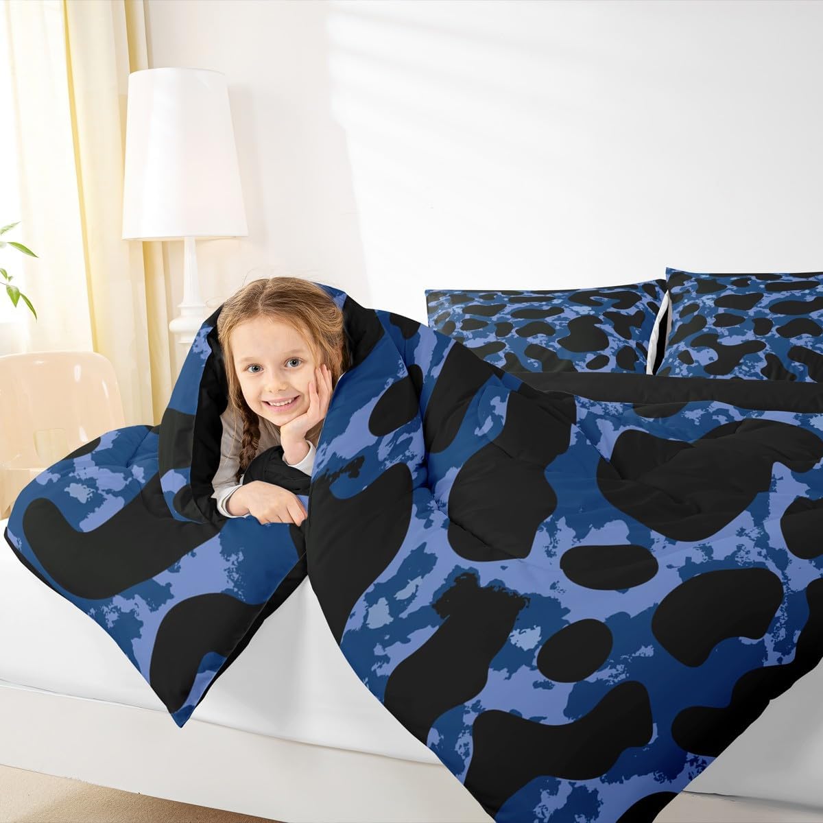 Erosebridal Cheetah Print Bedding Set King Navy Leopard Bedding Comforter Sets Dark Blue Grunge Duvet Insert Abstract Art Quilted Comforter Tie Dyed Bed Set Decoratives 3 Piece with 2 Pillow Sham,Soft