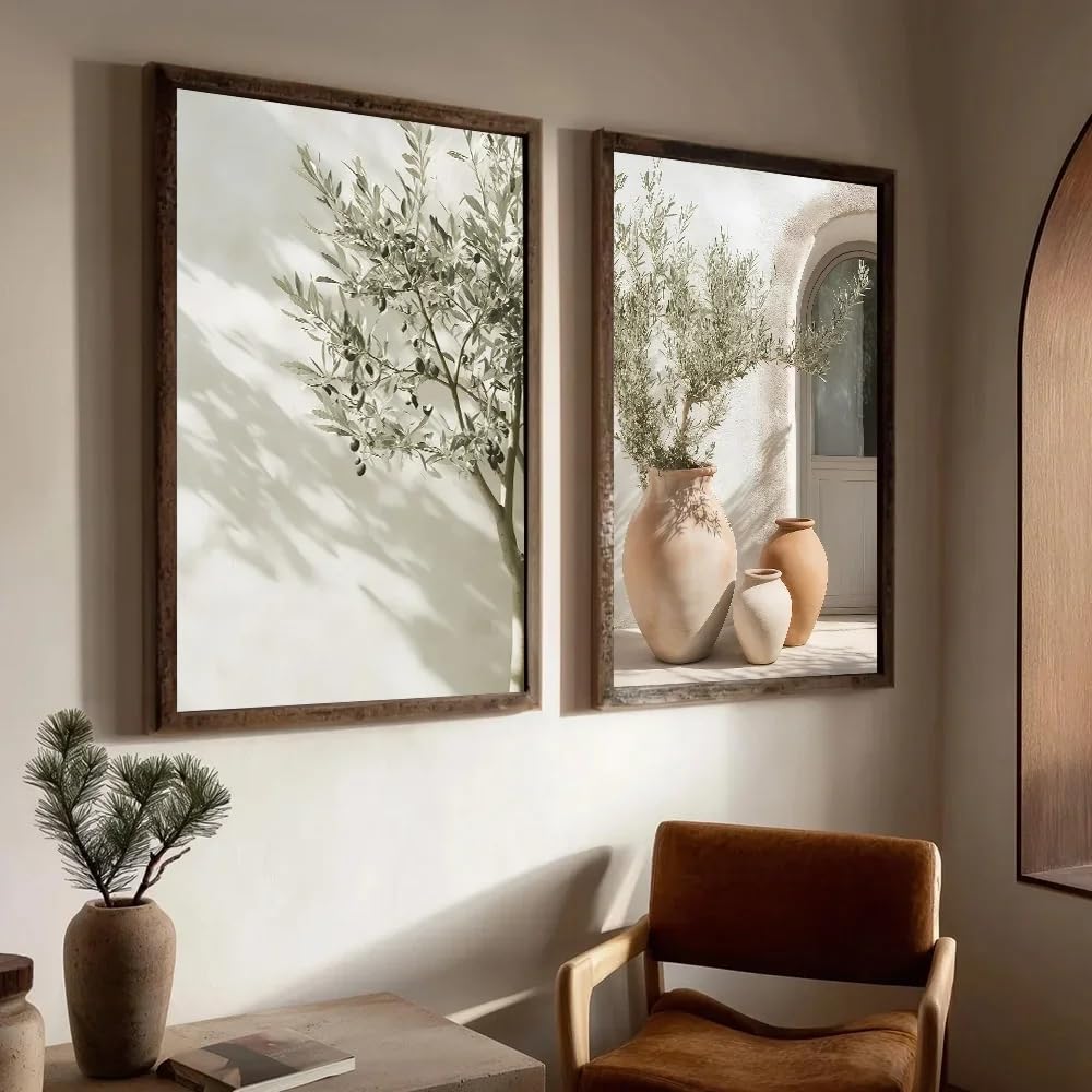 Dittelle Unframed Mediterranean-Style Plant Vase Poster Olive Tree, Countryside Landscape Wall Art Bedroom Living Room Decoration(30X45cmx2/Frameless)