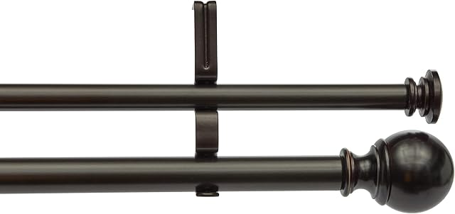 Amazon Basics 2,54 cm Double Curtain Rod with Round Finials, 1,83 to 3,65 m, Bronze