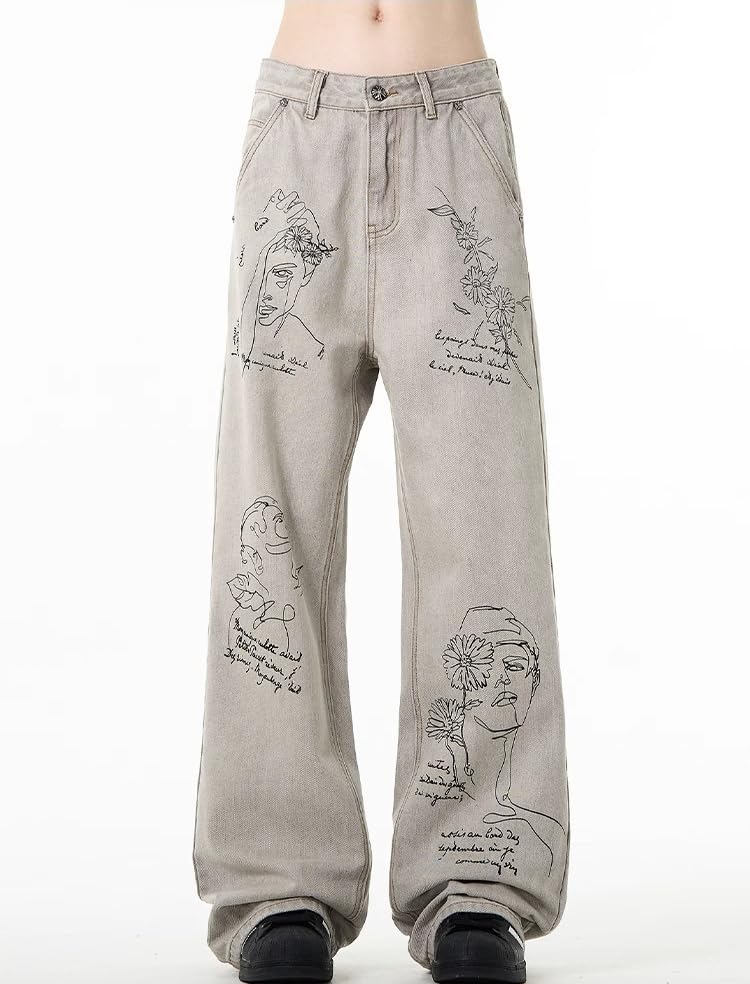 Womens Baggy Jeans Y2K Low Rise Vintage Graffiti Graphic Jeans 90s Distressed Coquette Jeans Aesthetic Clothing3