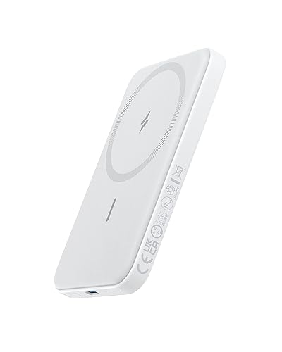 Anker 621 Magnetic Portable Charger (MagGo), 5,000mAh Wireless Power Bank with USB-C Cable, Magsafe-Compatible Battery Pack for iPhone 16/15/14/13/12 Series - White