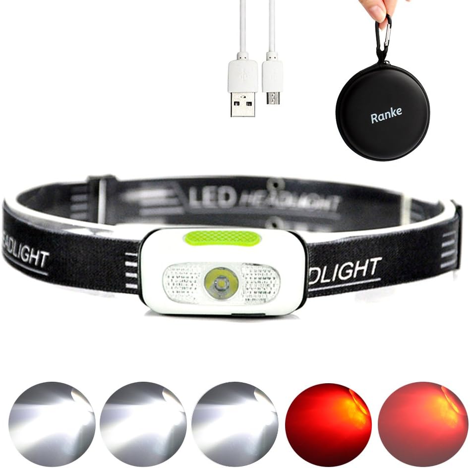 LED Headtorch Rechargeable Runing Head Torch Light Weight Waterproof (Red)