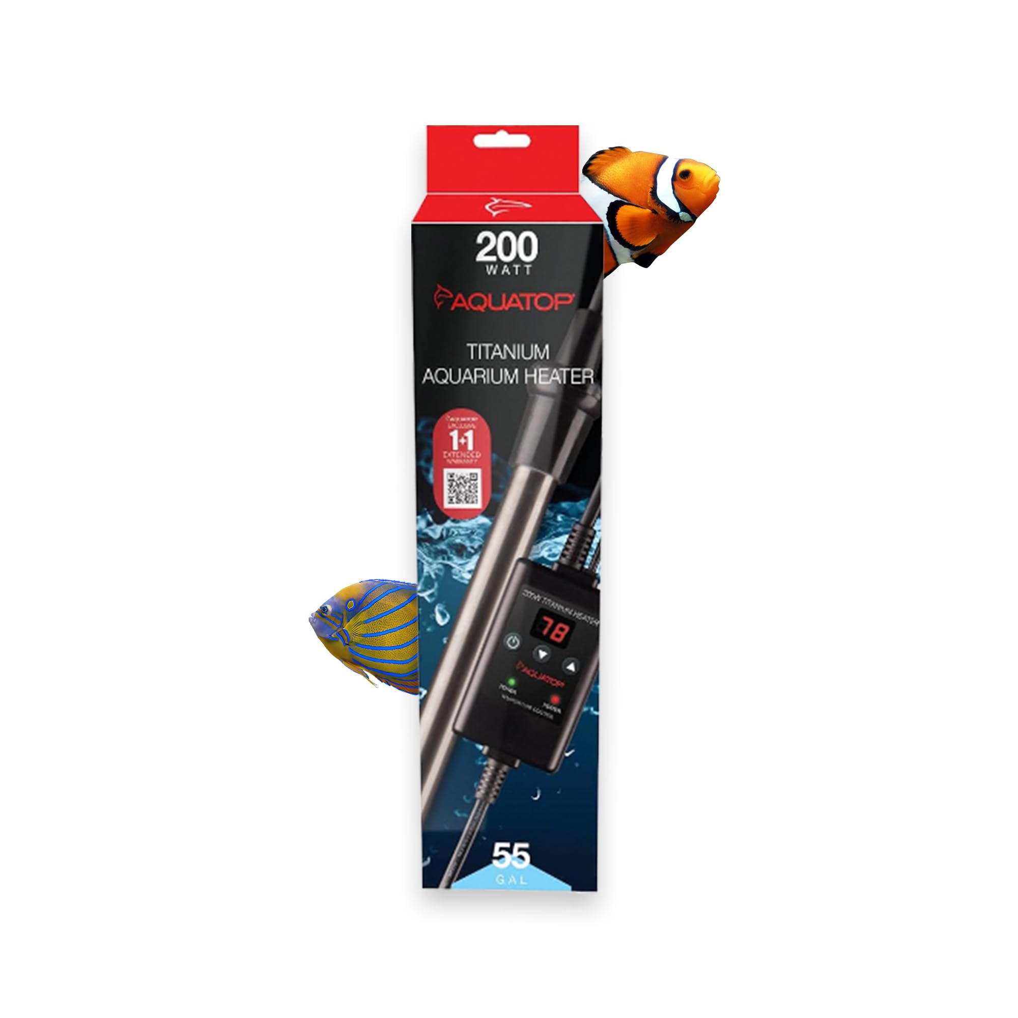 Aquatop Titanium Heater with Controller - Adjustable Temperature for Aquariums Up to 55 Gallons - Ideal for Turtles & Large Fish - Easy to Use and