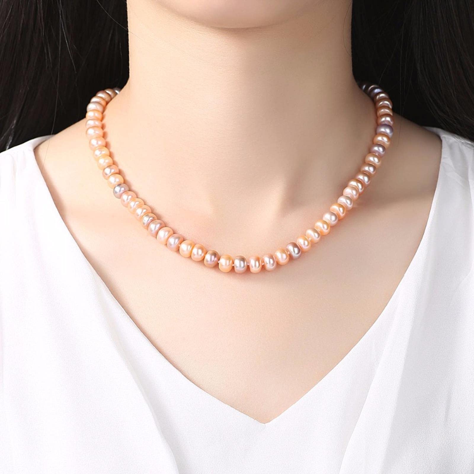 LOKILOKI Collar De Perlas De Agua Dulce Multicolor De 8-9 Mm De Estilo Retro para Mujer, Nuevo Diseño, Joyería Fina, Gargantilla De Perlas, Regalo
