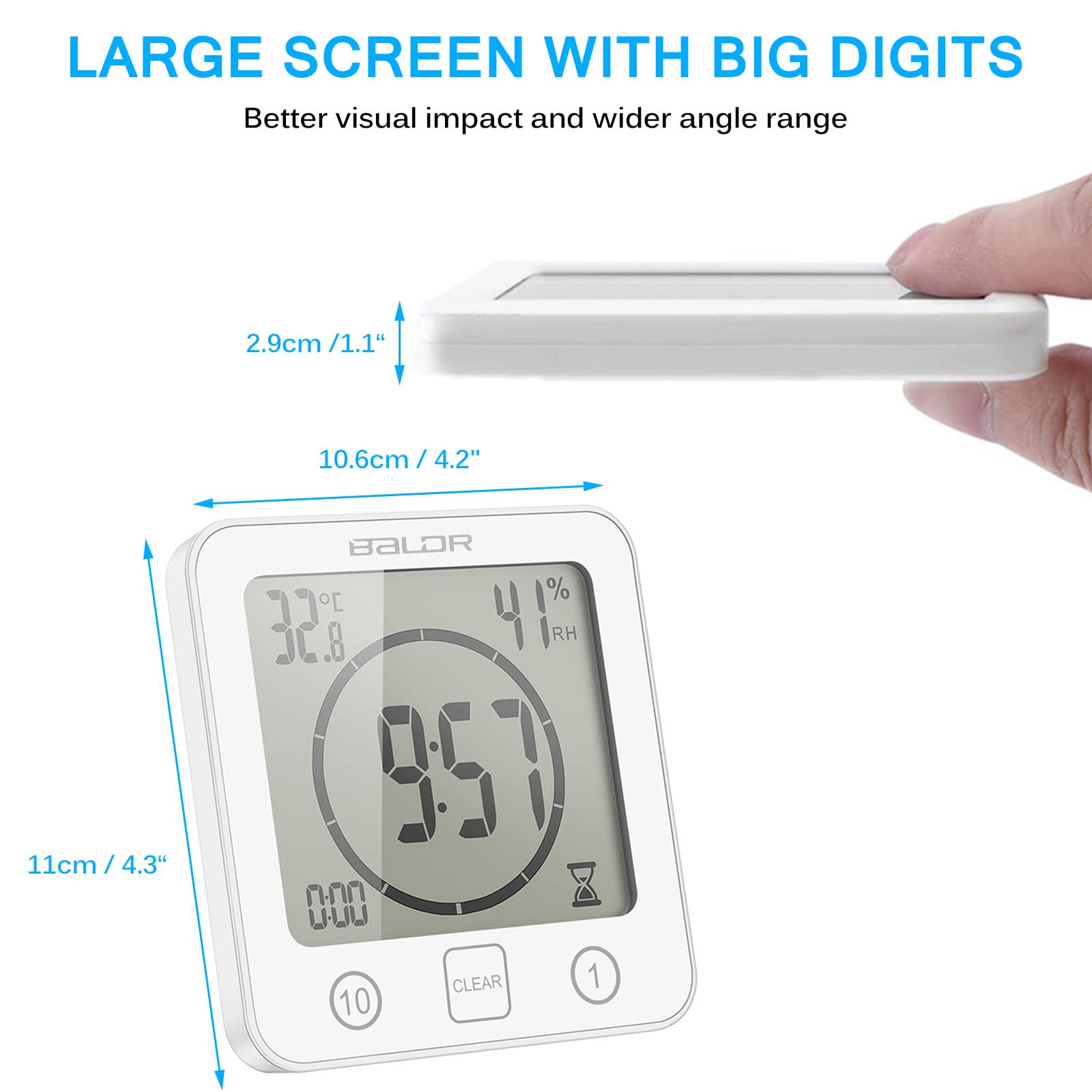 Reloj de Baño, Humedad Digital Temperatura Reloj Digital Reloj Temporizador Pantalla LCD Impermeable Control Táctil Alarma Temporizador para Baño de Cocina (Blanco)