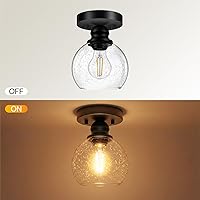 Vista 4 de Industrial Semi Flush Mount Ceiling Light, 5.91 Inch Seeded Glass Ceiling Lamp Shade, Matte Black Closet Lights, Garage Ceiling Light Fixture for