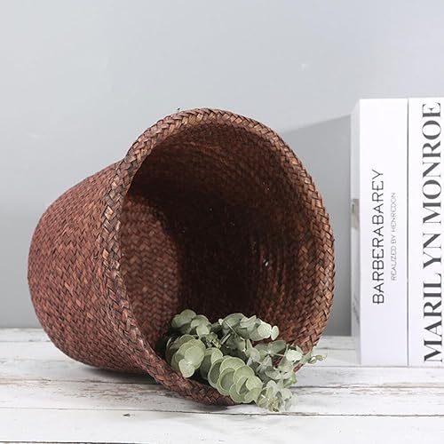 Miniatura 6 de Hemoton Cesta de basura tejida de hierba marina, contenedor de basura de mimbre de ratán para lavandería, cesta de almacenamiento para baño, cocina,