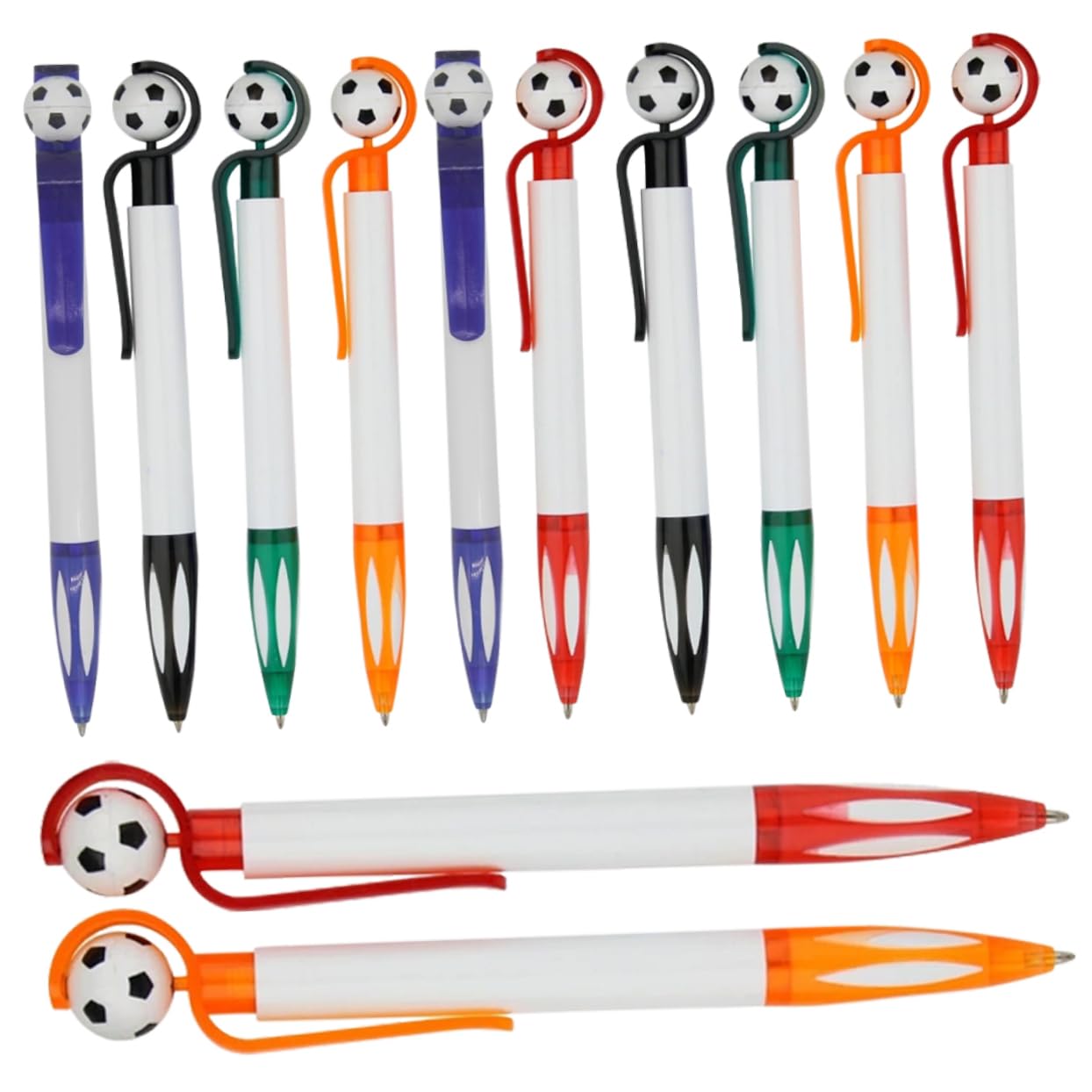 Housoutil 40 Pezzi Penne Retrattili con Design Calcio Colori Misti Blu Nero Arancione Cancelleria per Studenti e Ufficio Scrittura e Clip Portatile Regalo Gadget per Feste Calcio e Scuola
