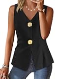 Womens Summer V Neck Vest Tops Button up Sleeveless Casual Waistcoat Business Fitted Blazer vest