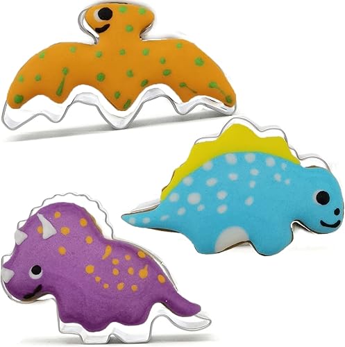 Miniatura 7 de Juego de 5 cortadores de galletas con forma de dinosaurios, de acero inoxidable, juego de cortadores de fondant de dinosaurio para pastelería,