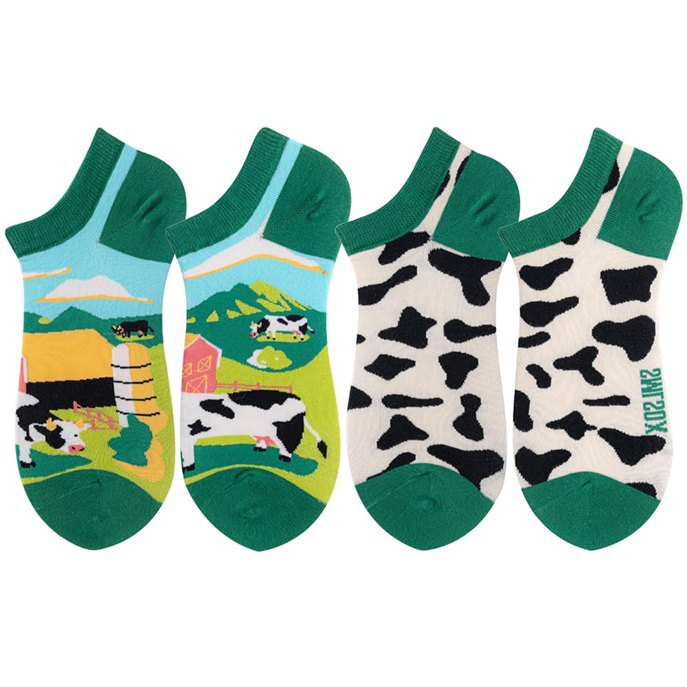 2 Pairs Funny Cartoon Animal Print Cotton Ankle Socks for Women Teens