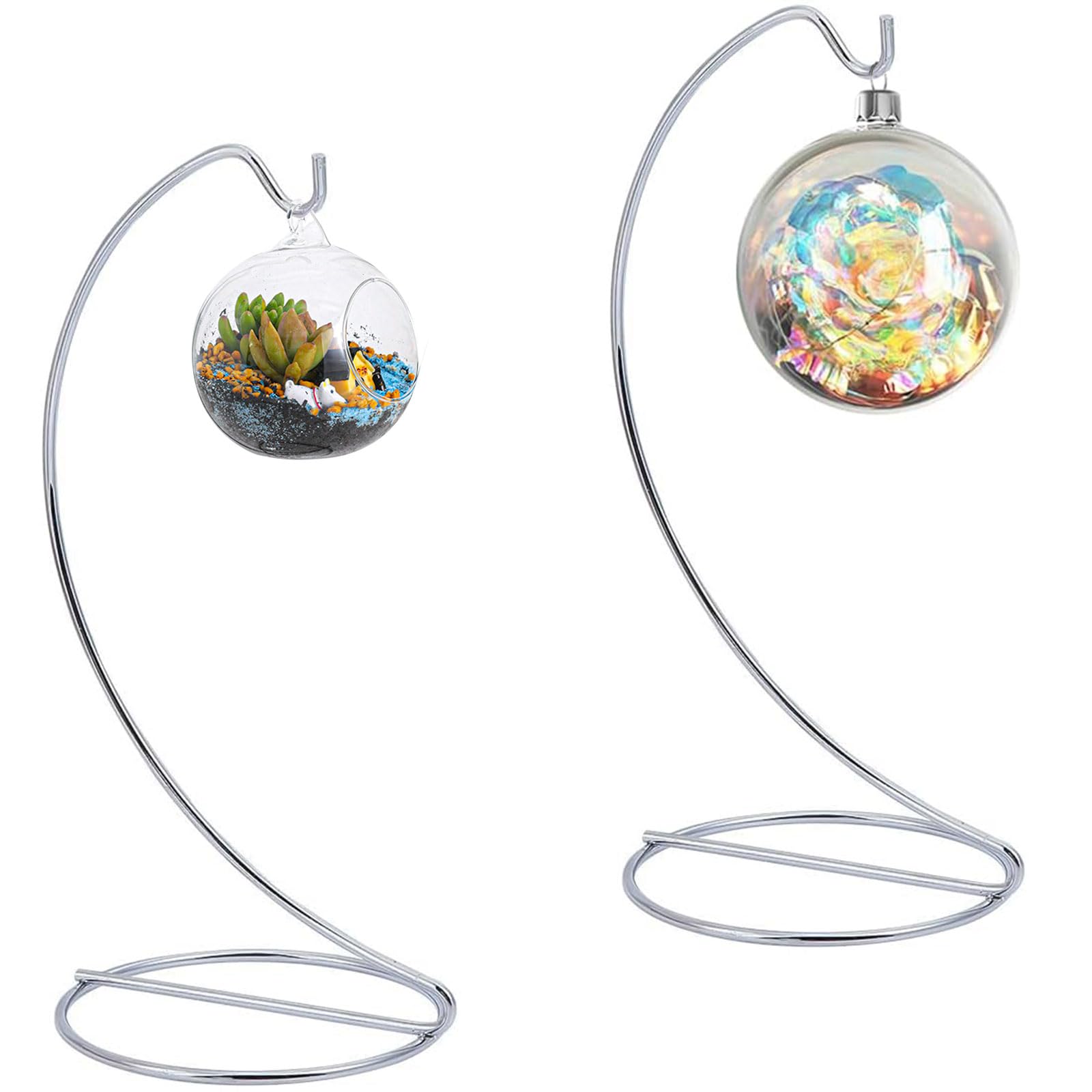 Espositore Ornamentale, 2 Pezzi Palla Di Vetro Ornamenti Titolare Del , Per Appendere Palline Di Vetro, Piante Aeree, Terrario Per Natale,Matrimonio,Casa, Decorazioni Da Giardino (Argento, 23 Cm)