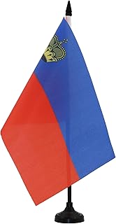 Liechtenstein Table Flag 5'' x 8'' - Landtag Desk Flag 21 x 14 cm - Black plastic stick and base - AZ FLAG