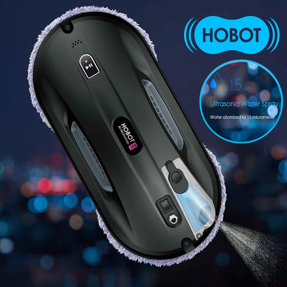 HOBOT-388 illustrating ultrasonic water spray