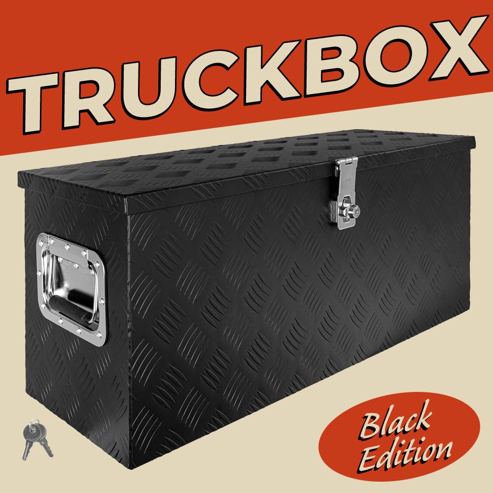 Trucky Caja de Barra de Tiro Negro Caja de Herramientas Caja de Camión Caja de Aluminio Caja de Remolque con Tapa Bloqueable Caja de Transporte D080