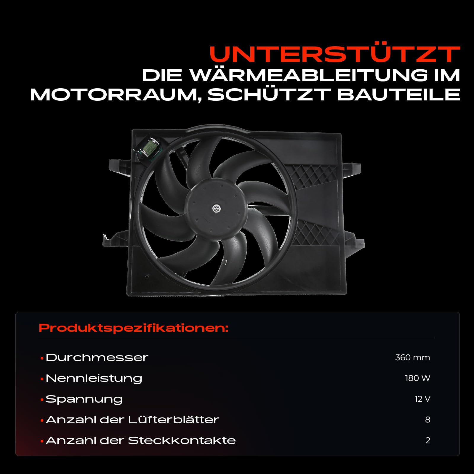 Kühlerlüfter Motorkühlung 2-Polig 250W für 2 DY Fiesta V JH JD Fusion JU 2001-2012 1495676