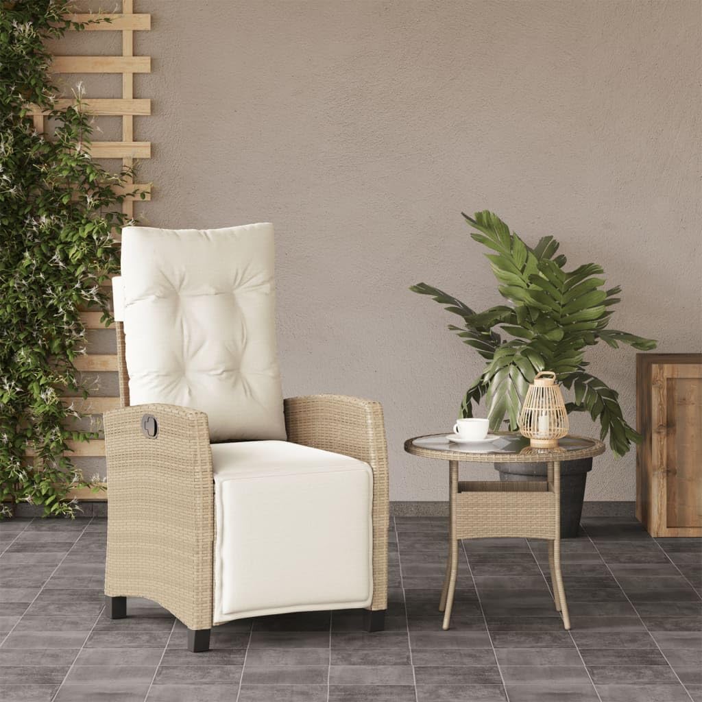 Poltrona reclinabile da giardino con poggiapiedi rattan PE beige Sedie esterne resistenti alle intemperie, poltrone per terrazze beige con poggiapiedi