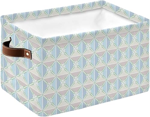 Blue Pink Plaid Storage Basket for Organizing Shelves, Collapsible Storage Bins Boxes with Handle, Modern Teal Geometric Checkered Art Canvas Hamper