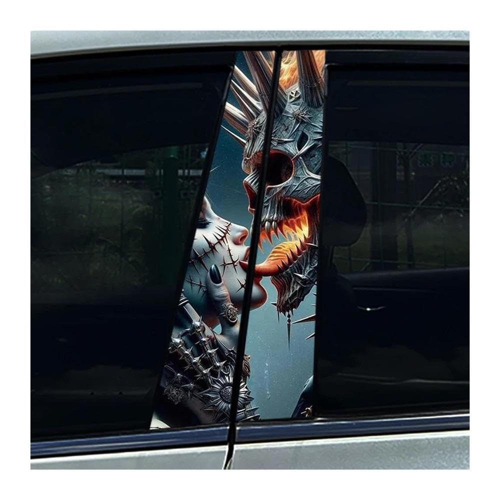 Body Parts 2pcs Skeleton Couple Skull Car B-Pillar Stickers Car Center Column Waterproof Decals(C)