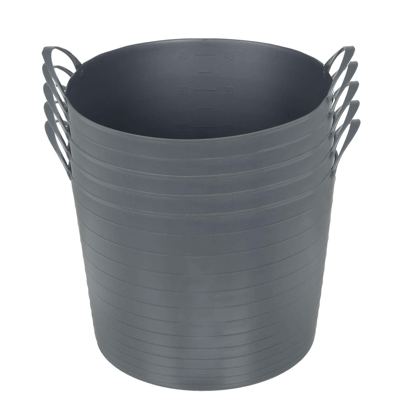Azuma 42L Flexi Tubs 5 Pack - Versatile Large Garden Tubs with Handles, Handy Builders Buckets Heavy Duty, Ideal Bath Bucket & Flexi Bucket, Durable Flexible Buckets for Home & Garden (Grey)