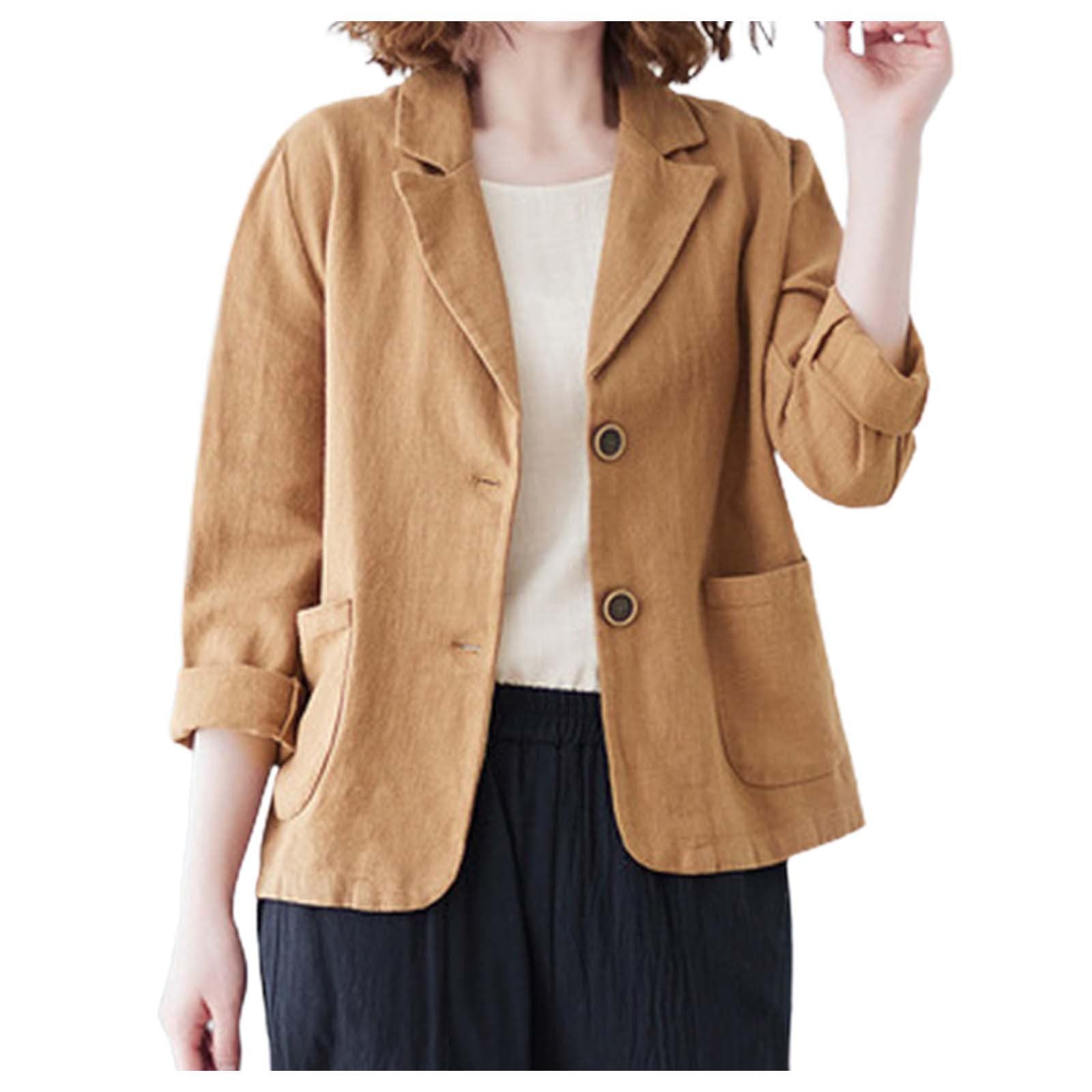 Camicetta da donna in lino a maniche lunghe, vestibilità larga, casual, per primavera e autunno, stile letterario versatile