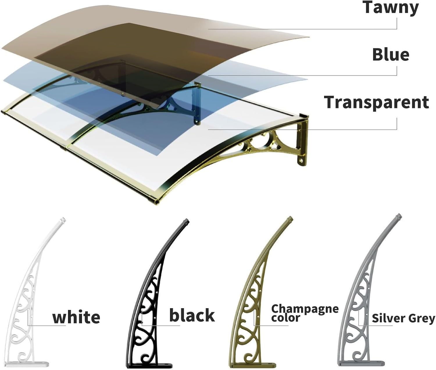 ZAIHW Metal Awning 39x55 in/100x140 cm, Window Awnings & Canopies with Plastic Steel Bracket Kit, White Bracket Brown Panel Awning for Door Entrance, Window Awnings Exterior, Gazebo Awnings