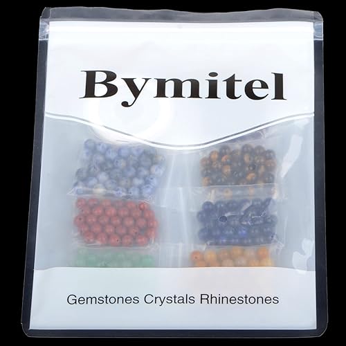 Miniatura 275 de Bymitel - 140 cuentas de cristal natural, piedras preciosas redondas energéticas y curativas sueltas con cordón elástico para hacer joyas, pulseras