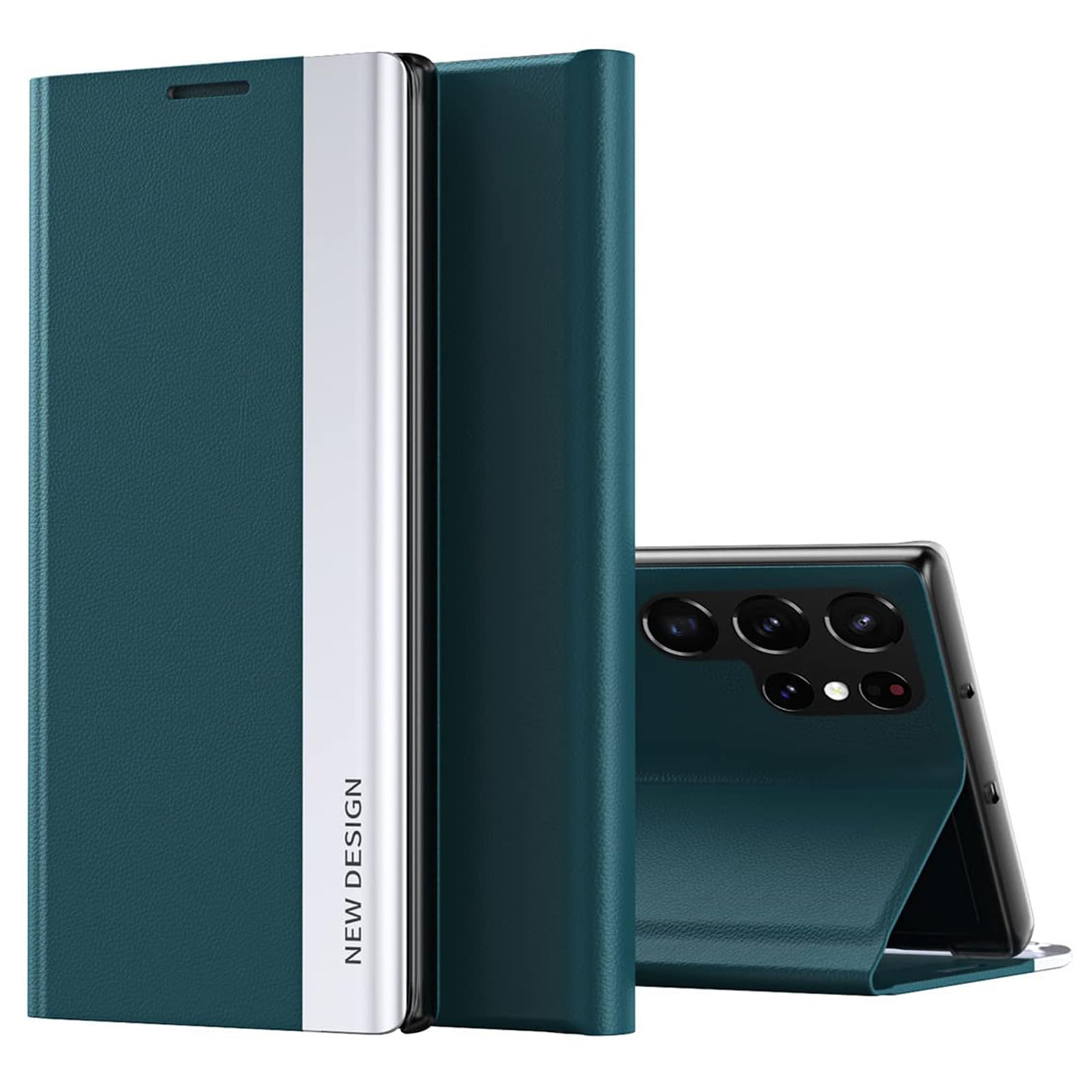 Klapphülle für Samsung Galaxy S25 Ultra/S25 Plus/S25, Dünne Galvanik Leder Handyhülle mit Standfunktion Magnetverschluss Schutzhülle,Grün,S25 Plus