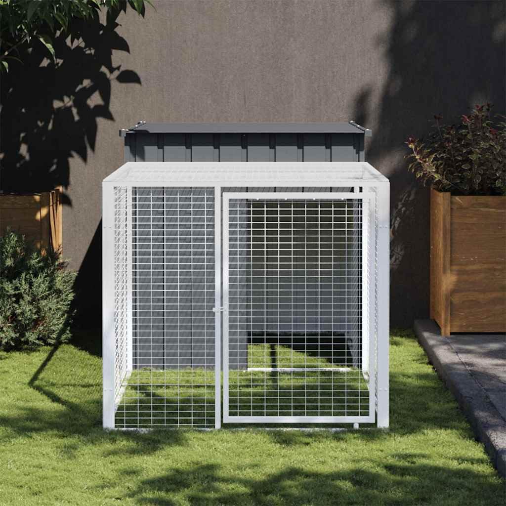 ACAGALA Hühnerkäfig mit Auslauf 110x201x110 cm, Hühnerstall Metall mit großzügigem Gitter & Tür, Heimtiergehege Kleintierstall für Hühner Geflügel Kleintiere, Verzinkter Stahl, Anthrazit