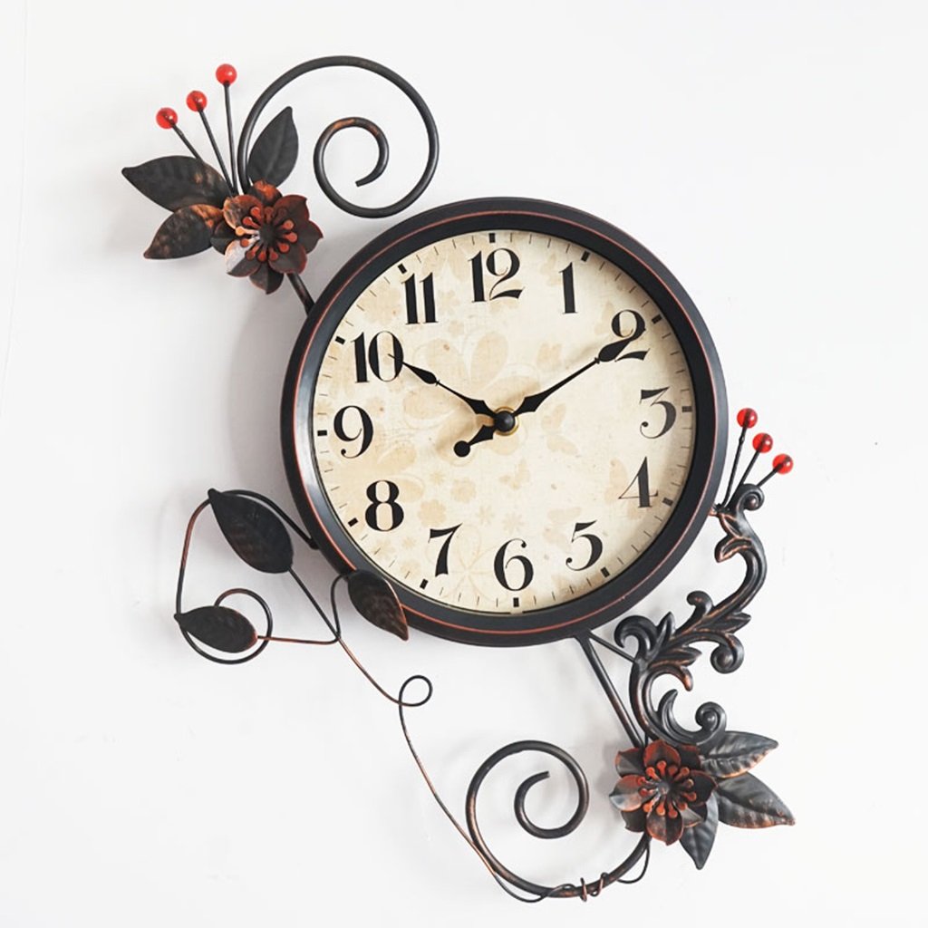 Clock HJP Wall Creative Personality Art Flower Iron Watch Retro European Garden Wall Room Wall ghsaghas