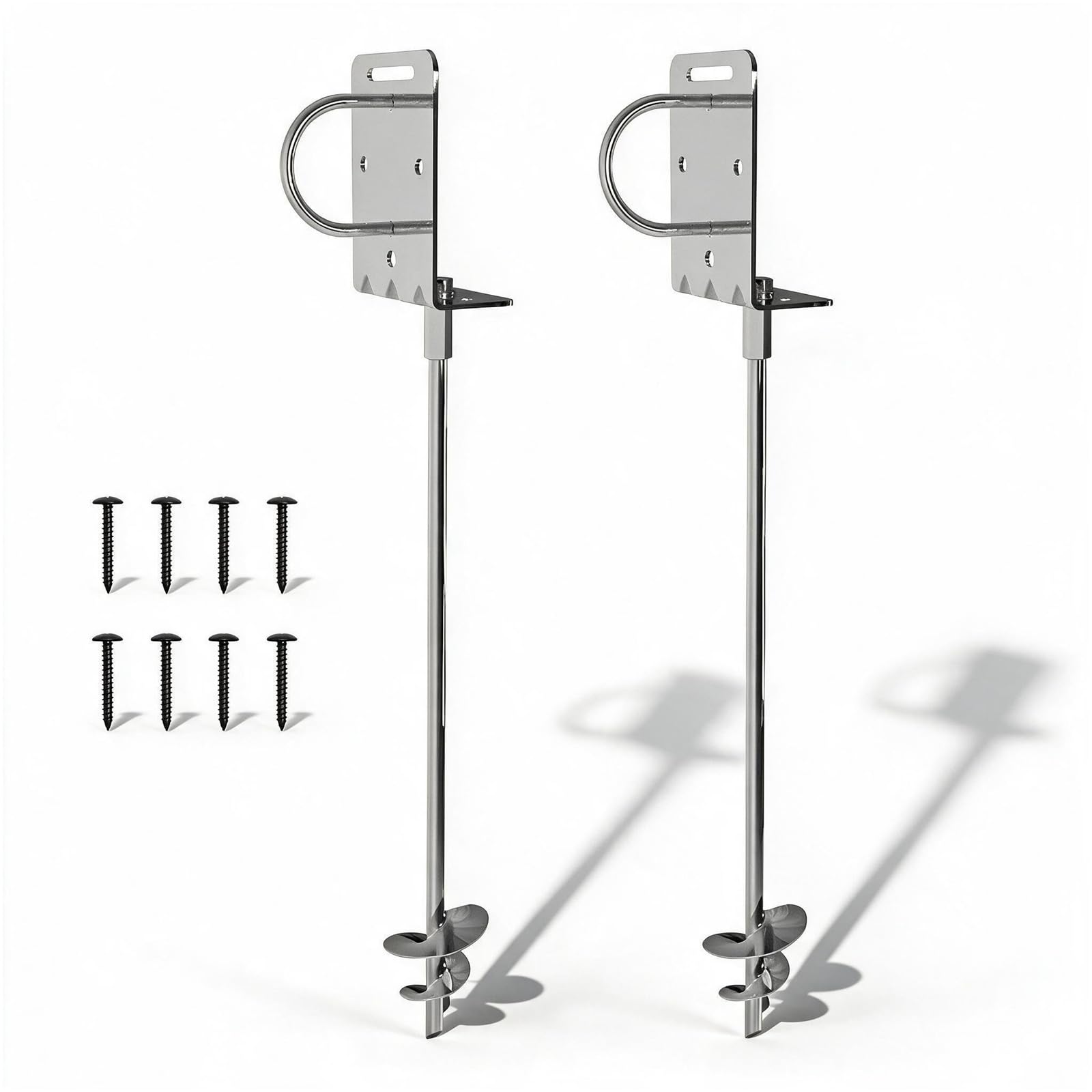 Heavy Duty Ground Anchors Screw-in Trampoline Stakes with Anti-Bend L-Plate, Multi-Hole &amp; Safety Ring, Rust-Proof Steel for Tent, Shed, Swing Set, Fence, Garden, Outdoor