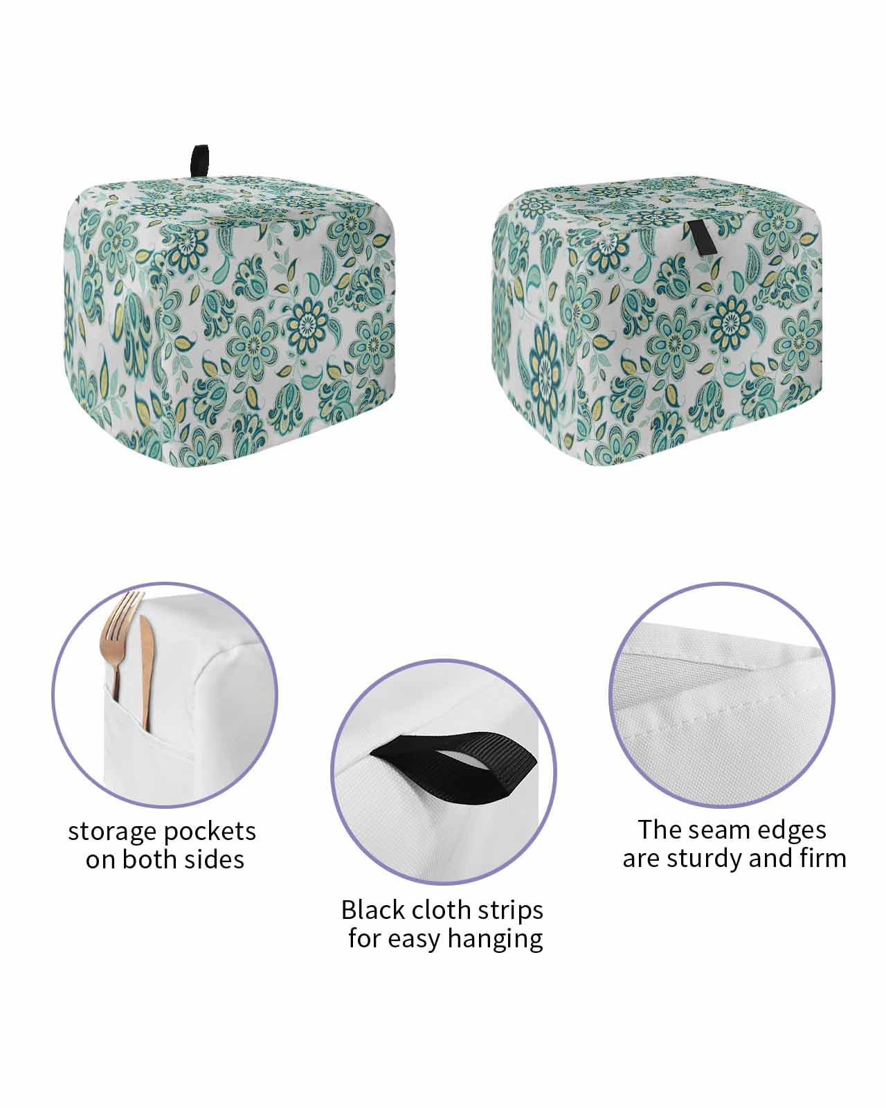 Abstract Toaster Cover 2 Slice, Retro Paisley Flower Art Bread Maker Dust Cover with Pockets for Kitchen Small Appliance 12x7.5x8in