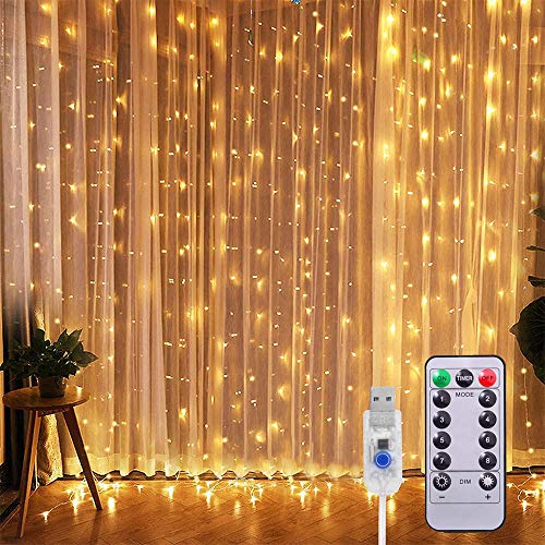 Cortina de Luces LED 3Mx3M 300LEDs, 8 Modos de lluminación, E T EASYTAO Lámparas Decorativas Impermeables para Interior y Exterior, Luz Cadena para Navidad, Fiestas, Casa, Jardín, Boda