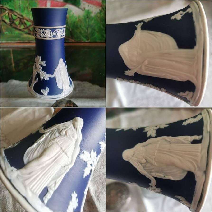 アンティーク英国 アダムスジャスパー カメオ技法 ラッパと収穫の女性