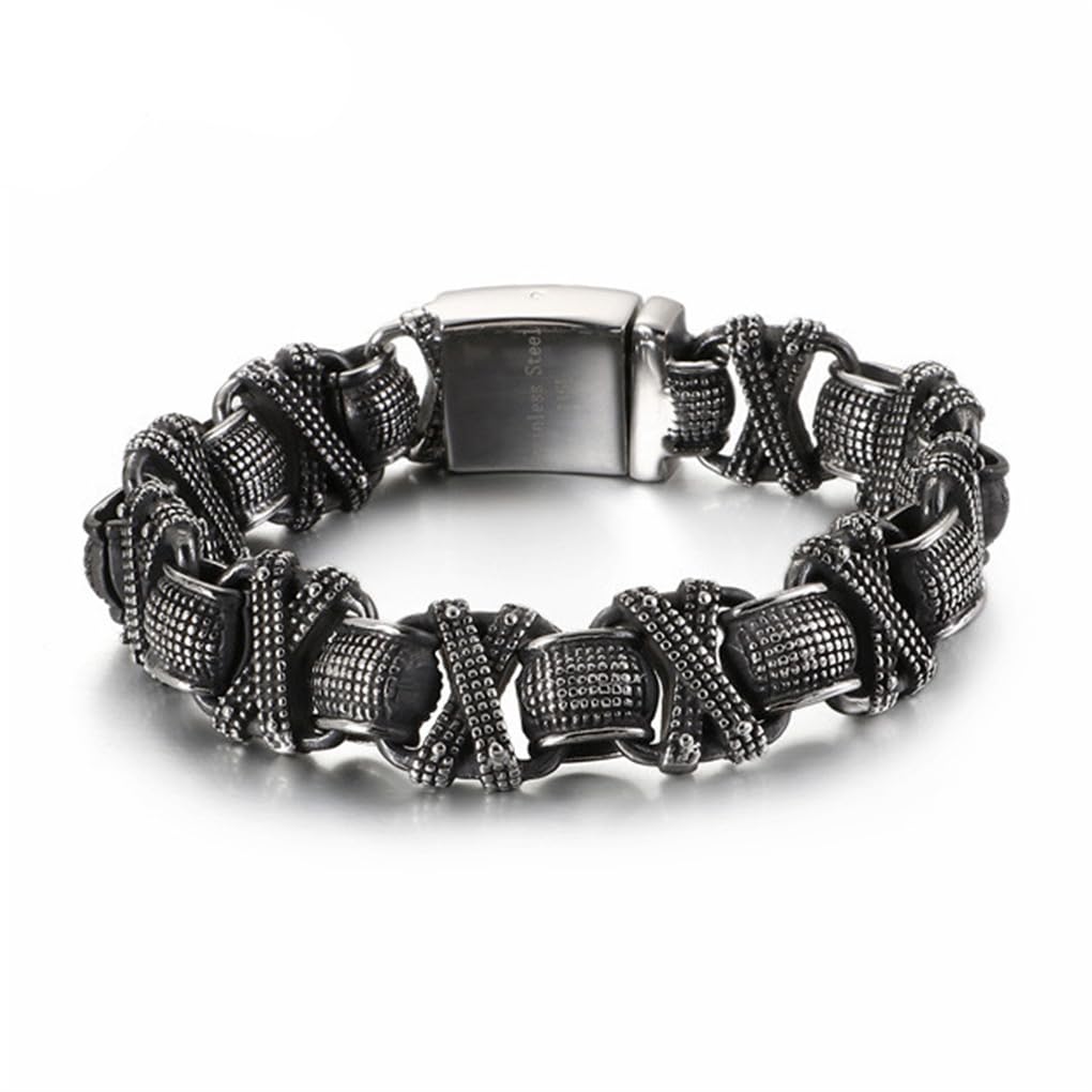 Twisted Linking Box Chain Bracelet Men Matte Stainless Steel Letter X Shaped Charm Bangle Male Jewellry KB118536-BDJX 22.5cm