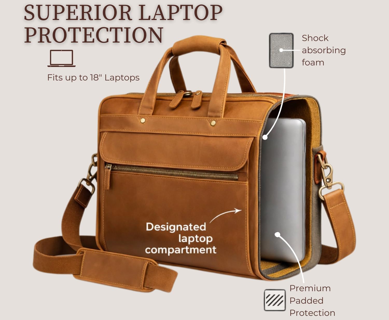Leather Messenger Bag for Men, Genuine Leather Briefcase Fits 15 Inch Work Satchel for Office, Business, and Travel Use