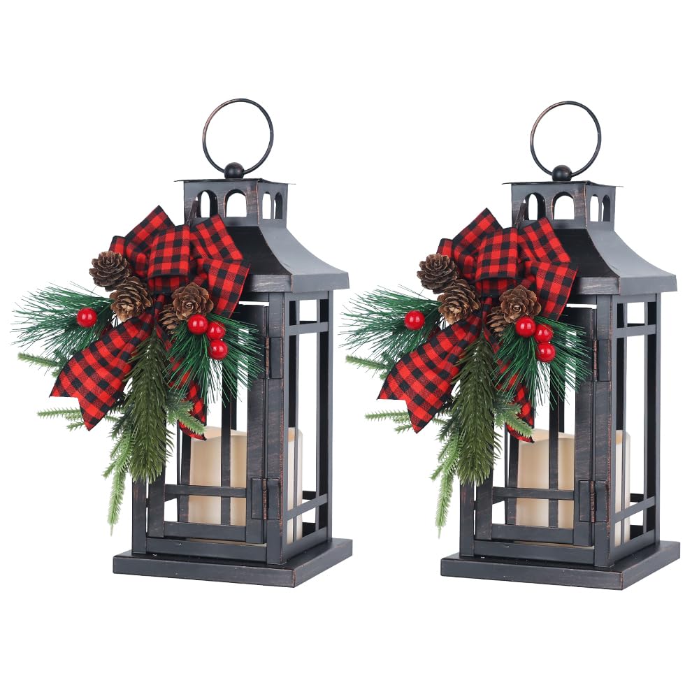 NEEDOMO 2Pack Decorations Indoor, Outdoor Led Lanterns Decorative for Table Centerpieces, Vintage Metal Hanging Candle Holder, Home Decor, Wedding, Party, Living Room, Patio, Porch