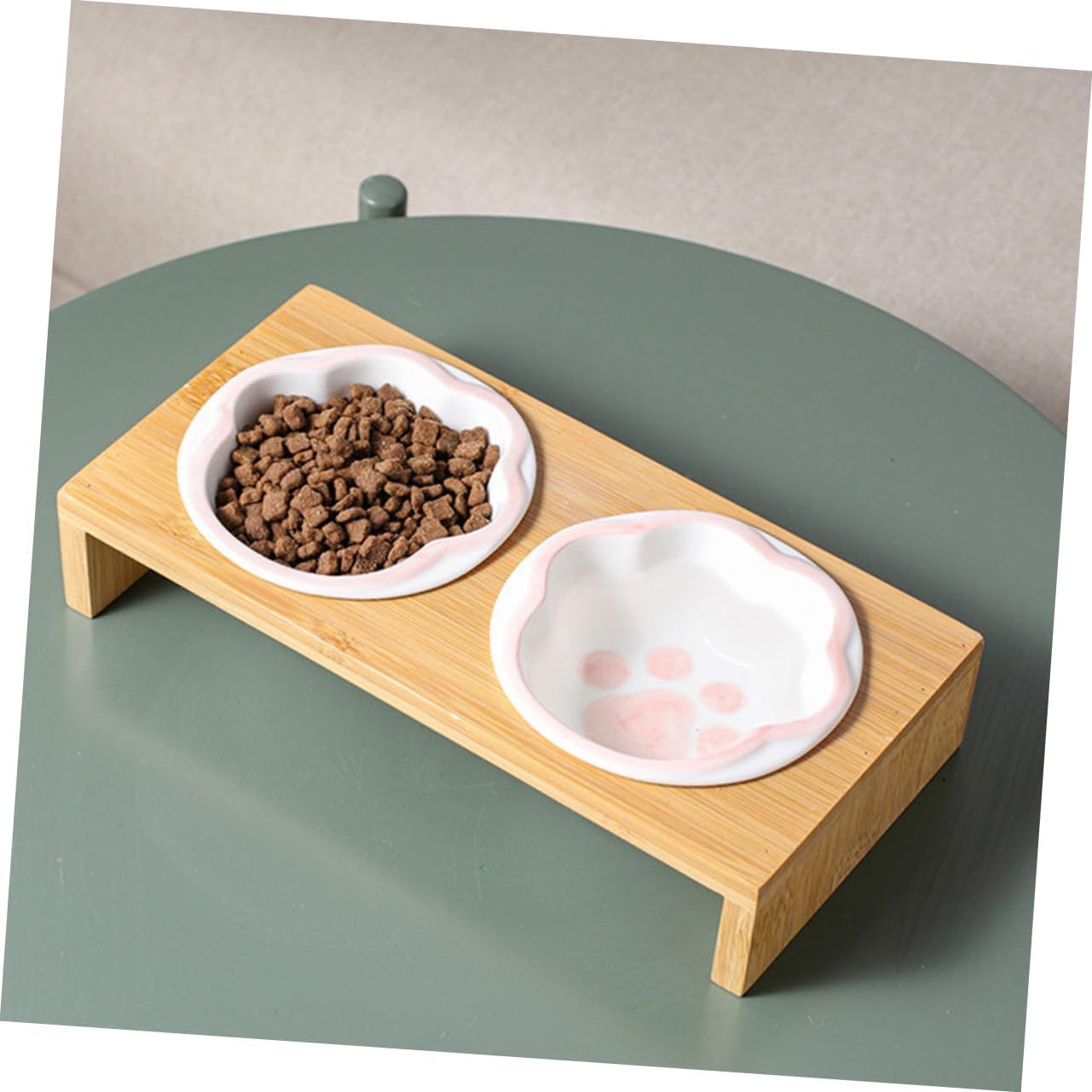 Pet Bowl Elevated Ceramic Cat Feeder Indoor Cat Food Bowls Bamboo Stand Easy to Clean Reusable image 5