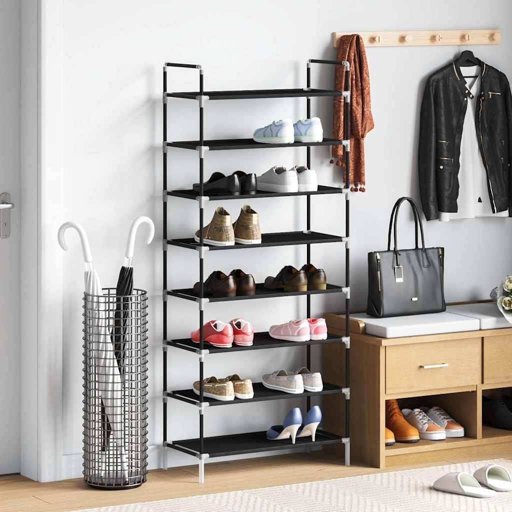 vidaXL Stojak na buty z 8 półkami, metal i włóknina, czarny