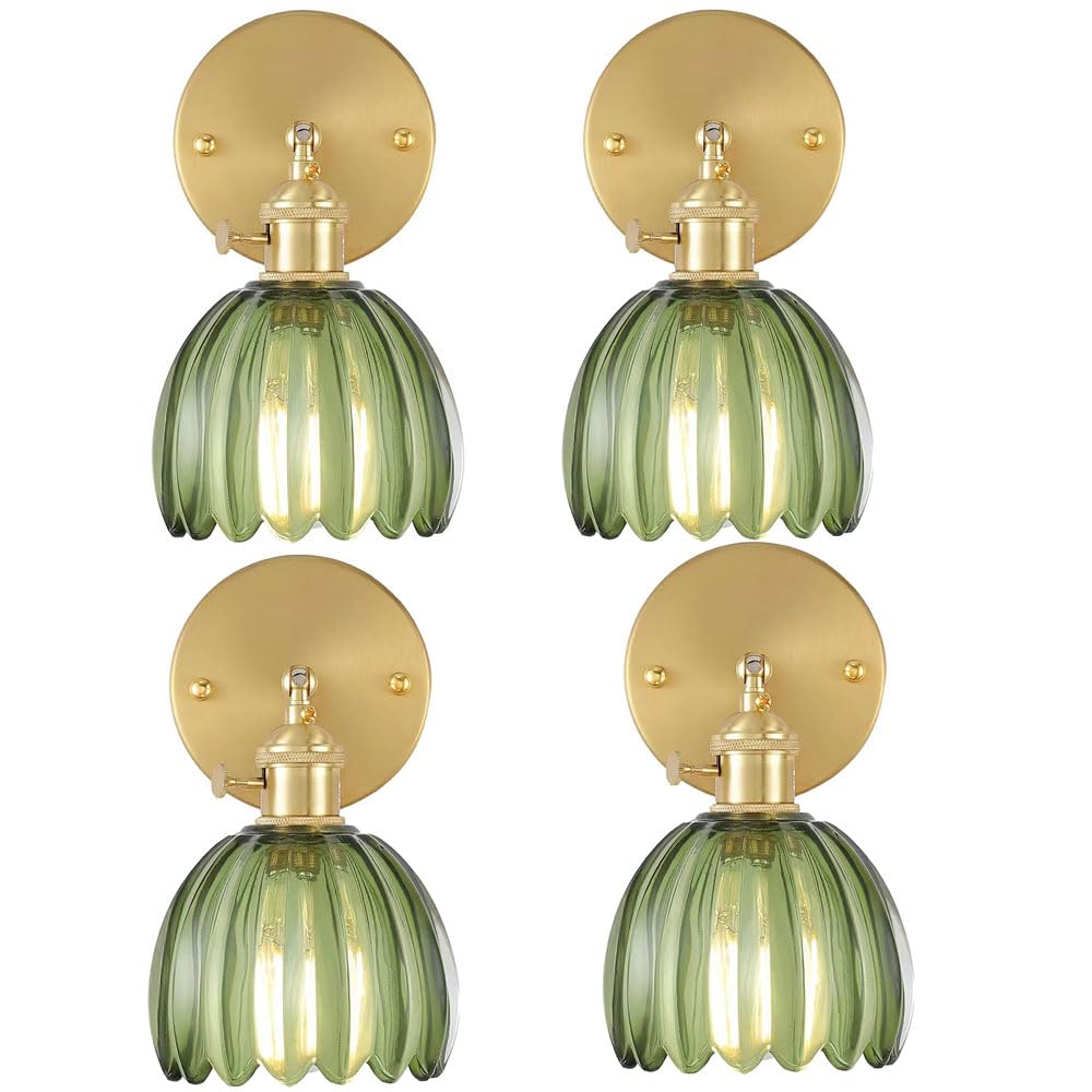 HUAYUSEDF Wall Sconce with Glass Lampshade Lighting Modern E27 Lamp Green Nordic Background Lamps Adjustable Bedroom Bedside Mounted Lights Stair Vanity Li(4 Packs)