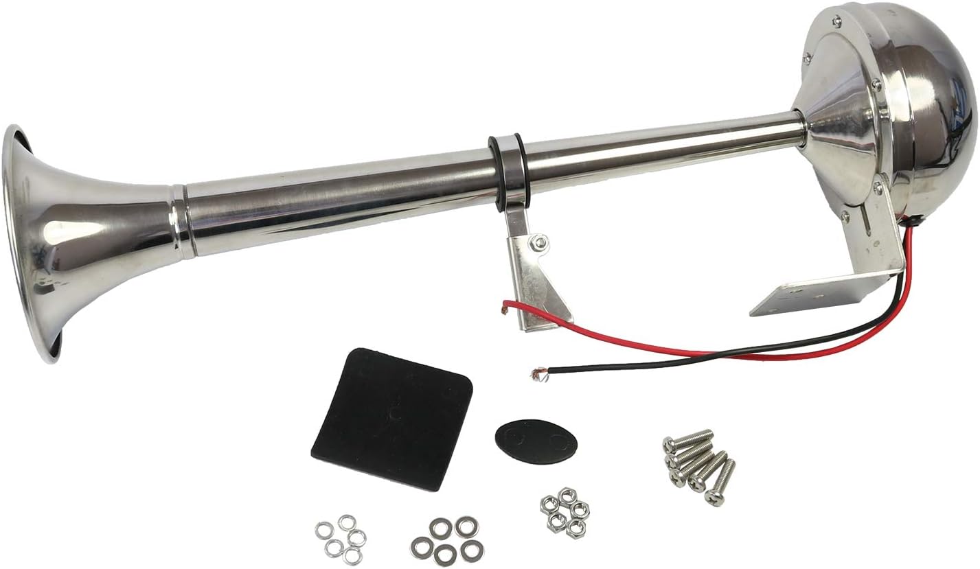 JDMSPEED New 12v Stainless Steel Single Trumpet Horn 390mm Replacement for Truck Car Marine Boat Train