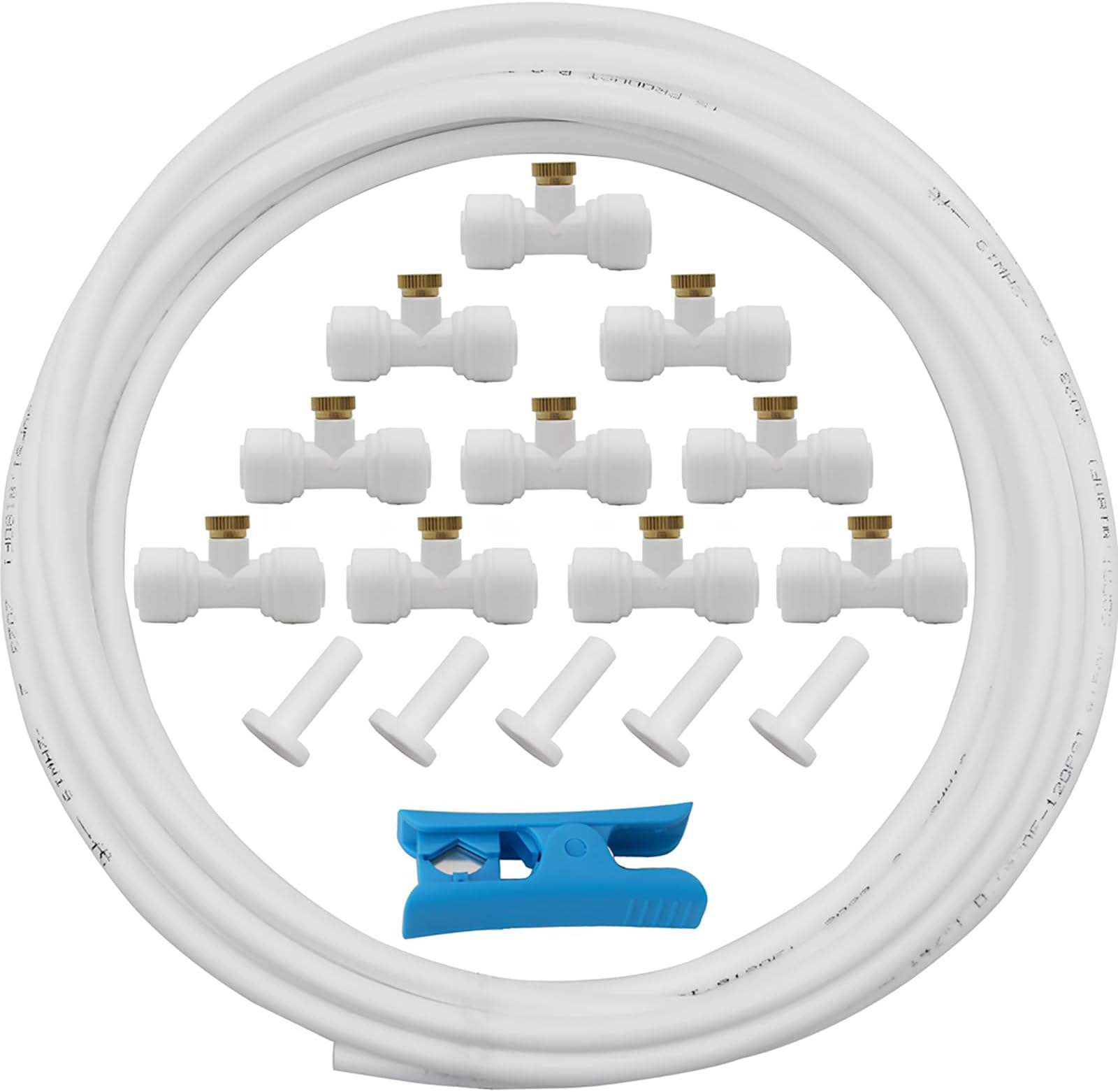 CESFONJER Misting System, Misting Cooling System, Mist Irrigation System Kit, Misting System with Garden Hose 5M + 10 pcs Mist Nozzles+10 pcs Mist Seat+5 pcs End Plug (White)