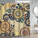 Gdmoon Boho Mandala Flower Shower Curtain Big Circle Paisley Pattern Retro Ethnic Tribal Floral Hippie Psychedelic Medallion Bright Colors Bathroom Curtain Set 72x72In